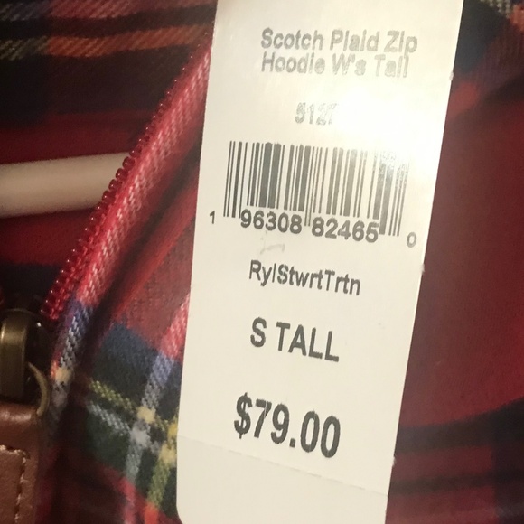 LL Bean Zip Front Hoodie Red Plaid size small tall - Picture 4 of 4